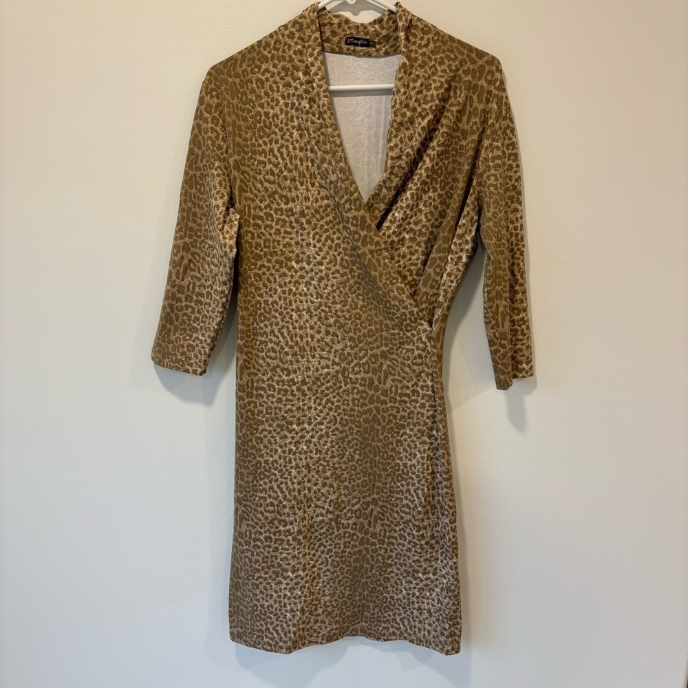 J. McLaughlin Panama Catalina Cloth Faux Wrap Dress Animal Print Midi Modest